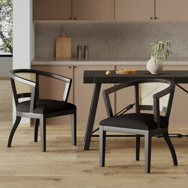 English Elm Christopher Knight Home® - Dining Armchair Set Of 2 - Luxury Black Velvet Upholstered Chairs With Cane Web Backrest Design N771P290371H