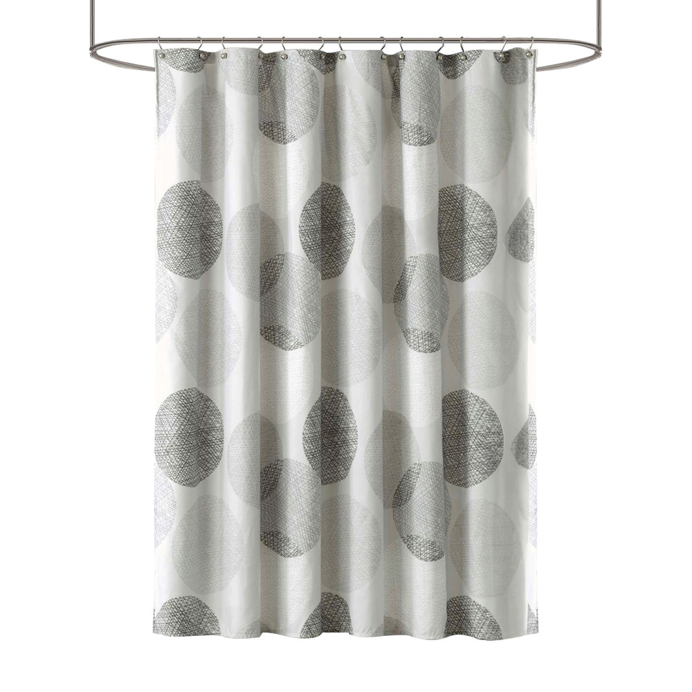 English Elm Shower Knowles 72x72" Gray Microfiber Curtain with Circular Print, Lightweight 12-Hole Design for Easy Hanging B03599196