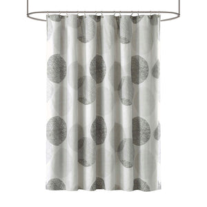 English Elm Shower Knowles 72x72" Gray Microfiber Curtain with Circular Print, Lightweight 12-Hole Design for Easy Hanging B03599196