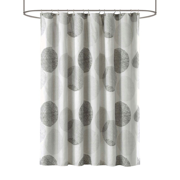English Elm Shower Knowles 72x72" Gray Microfiber Curtain with Circular Print, Lightweight 12-Hole Design for Easy Hanging B03599196