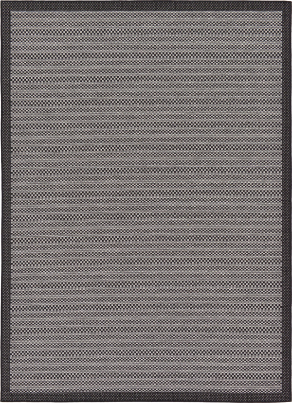 Unique Loom Outdoor Border Checkered Machine Made Border Rug Gray, Black/Gray/Silver 7' 1" x 10' 0"