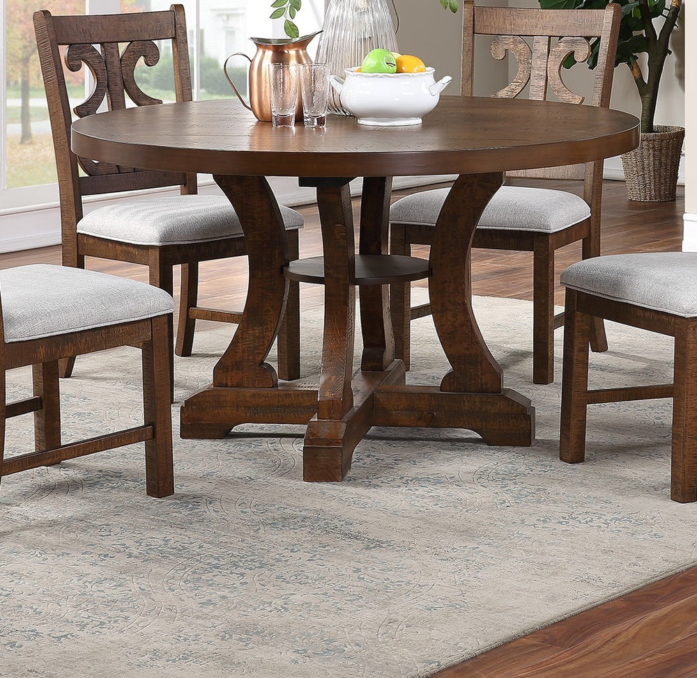 English Elm Oak 54" Round Dining Table Distressed Painted Wood Finish, Elegant Comfortable Upholstered Chairs-Friendly Design B011P290171