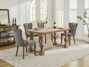 English Elm Velvet Hand-Tufted Dining Chair with Solid Wood Handles and Curved Legs, Vintage Copper Accents Gray W1143P338141