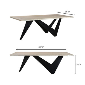 English Elm Bird Live Edge Oak Slab Dining Table with Sculptural Iron Base Seats Six B2769S00009