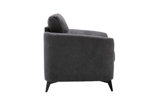 English Elm Carlotta Woven Fabric Accent Chair Grid Tufted Cushions Black Metal Legs Living Room Gray B2749P413394
