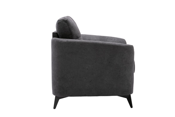 English Elm Carlotta Woven Fabric Accent Chair Grid Tufted Cushions Black Metal Legs Living Room Gray B2749P413394