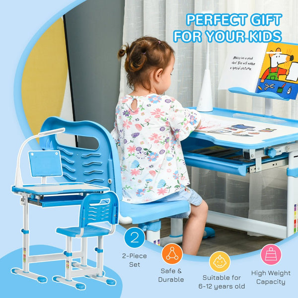 English Elm Qaba Kids Activity Desk And Chair Set With Adjustable Height, Usb Light, Storage Drawer, Blue/White W2225P200635-GIGA