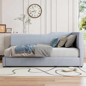 English Elm Twin L-Shaped Corduroy Daybed Upholstered Sofa Bed, Plush Cushioning, Stylish Beige Gray Design SF000188AAE
