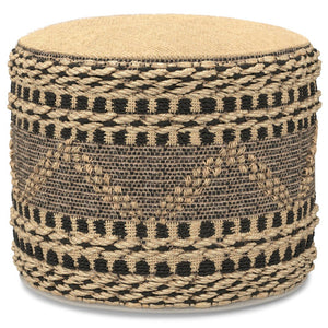English Elm Stella Handwoven Jute Pouf in Natural & Black — 20" Round Durable Polystyrene-Filled Accent Seat B136P252624