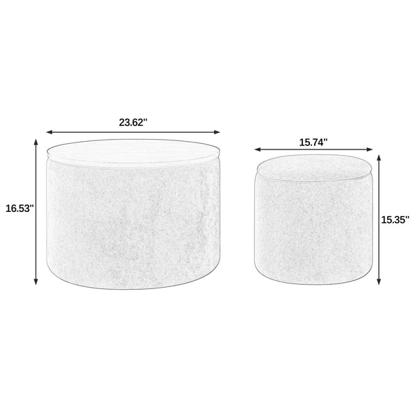 English Elm 2-Piece Round Chenille Storage Ottoman Set with Hidden Compartment and Sturdy MDF Top for Home Decor Dark Blue W487P179600