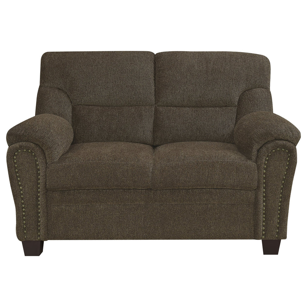 English Elm Armando Brown Upholstered Loveseat with Padded Arms, Pocket Coil Support, Plush Comfort, Durable Fabric Finish B062P331079