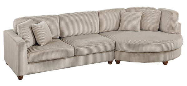 English Elm Contemporary 3pc Sectional Set with USB Charging, Corduroy Upholstery, Storage Ottoman & Pillows Camel 57 L x 57 W x 23 H B011S01283