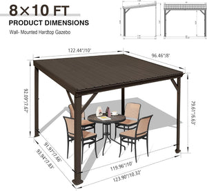 English Elm 8' 8 Ft Hardtop Lean to Pergola with Galvanized Steel Roof and Drainage for Patio Deck W1859S00190
