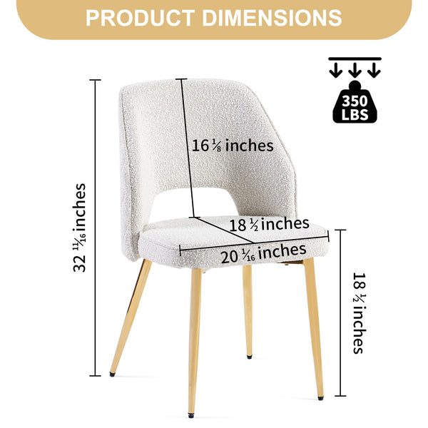 English Elm Off Boucle Cut-Out Dining Chairs with Gold Metal Legs, Ergonomic Sponge Cushion Set of 2, Elegant Supportive Design W1164P271251