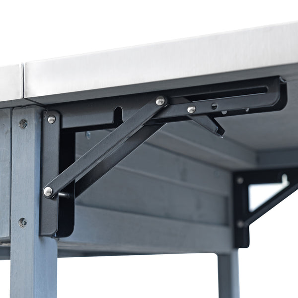 English Elm K&K 40.5" Outdoor Grill Cart with 201 Stainless Top, Solid Fir Storage, Drop Leaf & Lockable Wheels Blue+Grey N707P228272G