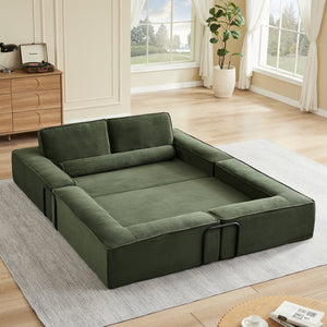 English Elm Large Modular Corduroy Sectional Sofa Configurable Seating for Family Living Rooms Army Green W3396S00056