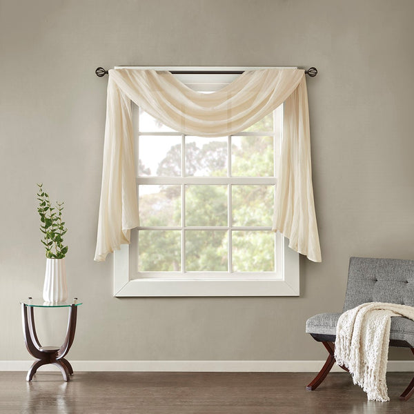 English Elm Solid Madison Park Harper Crushed Sheer Scarf 42x216" Cream Textured Lightweight Draping Elegance B03598170