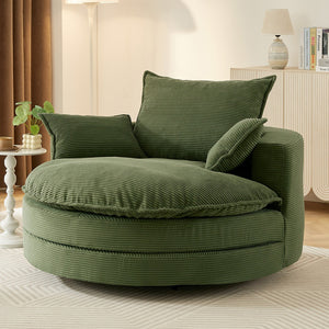 English Elm 360° Oversized Swivel Lounge Chair with 38" Deep Seat Dual-Layer Cushion Corduroy Accent Pillows Green N719S002100F