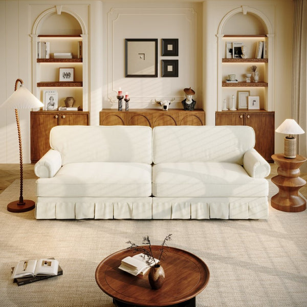English Elm Luxuriously Deep Chenille Sofa with Pleated Skirt and Rolled Arms for Living Rooms W1885S00294