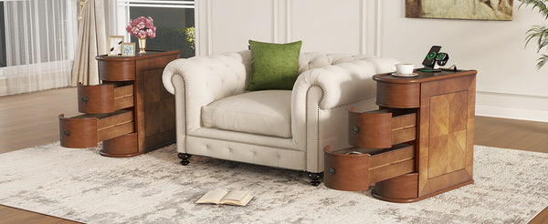 English Elm End Table With Built-In Charging Station & Storage Drawers - Fully Assembled, No Assembly Needed! W2593P289124