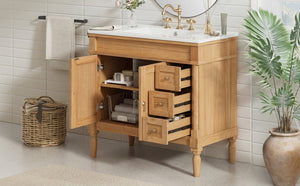 English Elm 36" Freestanding Bathroom Vanity Solid Wood Cabinet with Ceramic Sink and Soft Close Storage N729P300165N