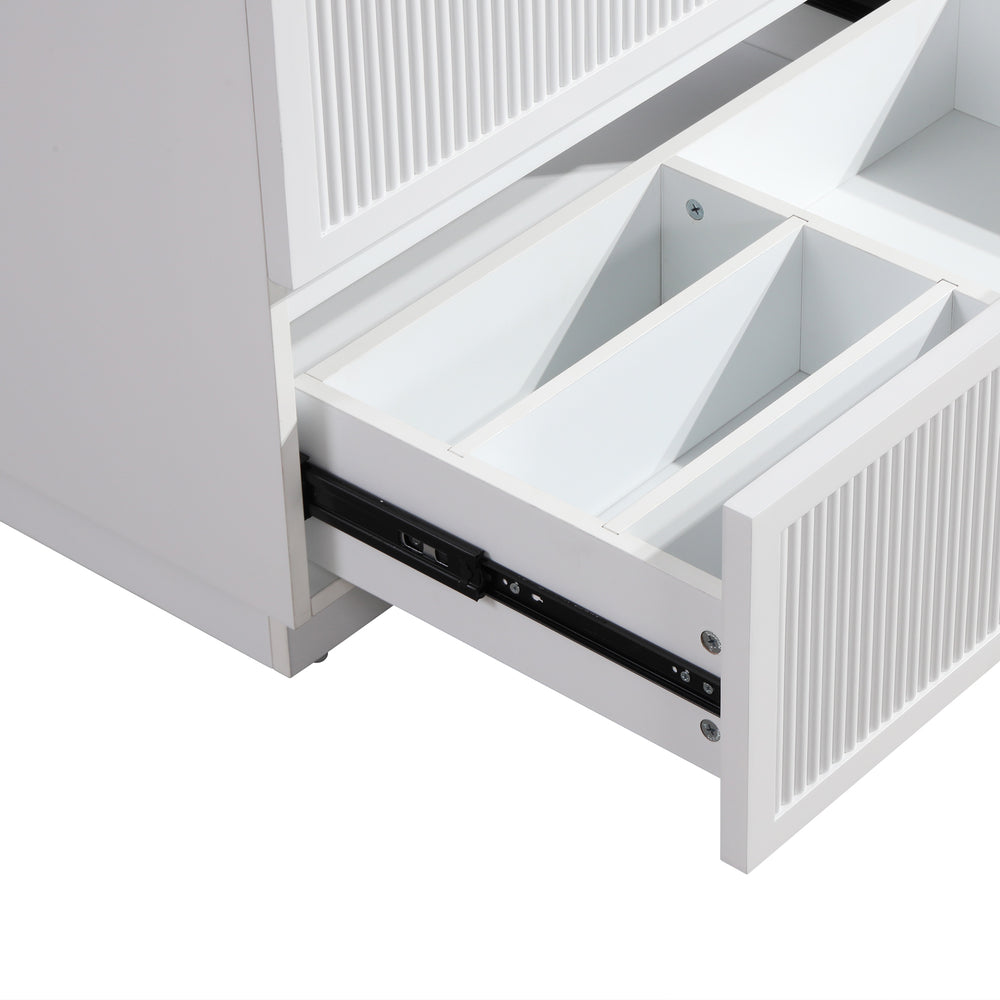 English Elm 30 Inch Bathroom Vanity With Ceramic Sink - Modern Freestanding Storage Cabinet, 2 Drawers, White Finish W1550S00045