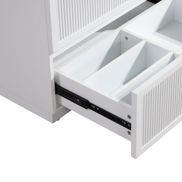 English Elm 30 Inch Bathroom Vanity With Ceramic Sink - Modern Freestanding Storage Cabinet, 2 Drawers, White Finish W1550S00045
