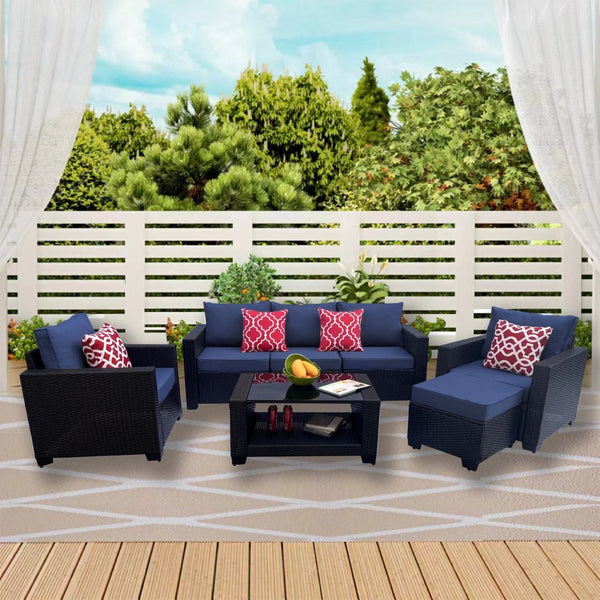 English Elm Outdoor 7-Piece Pe Rattan Garden Patio Furniture Set With Cushions For Stylish Comfort & Durability W213S00045-GIGA