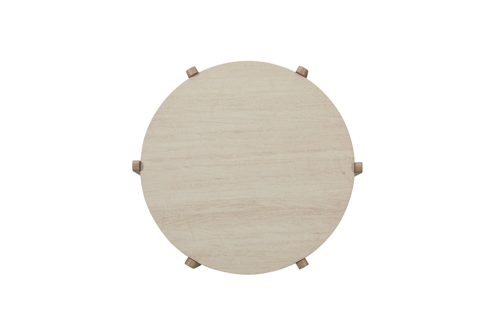 English Elm Stone Top Cocktail Table with Natural Stone Surface and Toffee Wood Base, Sturdy Legs, Shelf Taupe+Natural 43 L x 42.75 W x 7 H B2699P323080