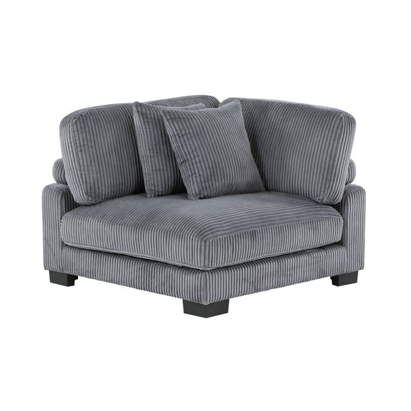 English Elm 1Pc Modern Modular Corner Seat In Plush Gray Corduroy With Pillows – Cozy & Customizable Living Room Furniture B011P220980