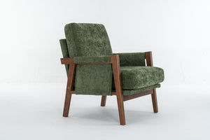 English Elm Mid-Century Solid Wood Accent Chair with Chenille Upholstery, Ergonomic Waist Support, Sturdy 300lb Capacity Green T3903P372383