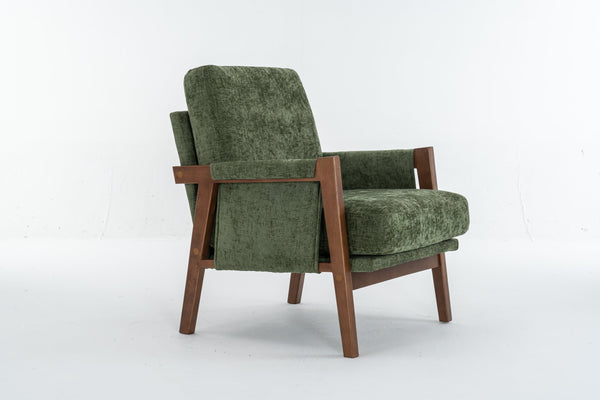 English Elm Mid-Century Solid Wood Accent Chair with Chenille Upholstery, Ergonomic Waist Support, Sturdy 300lb Capacity Green T3903P372383