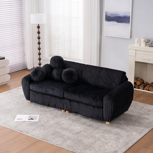 English Elm Modern Black Corduroy Sofa Couch - Stylish 84" Sectional Love Seat For Living Rooms & Home Offices W2363S00075