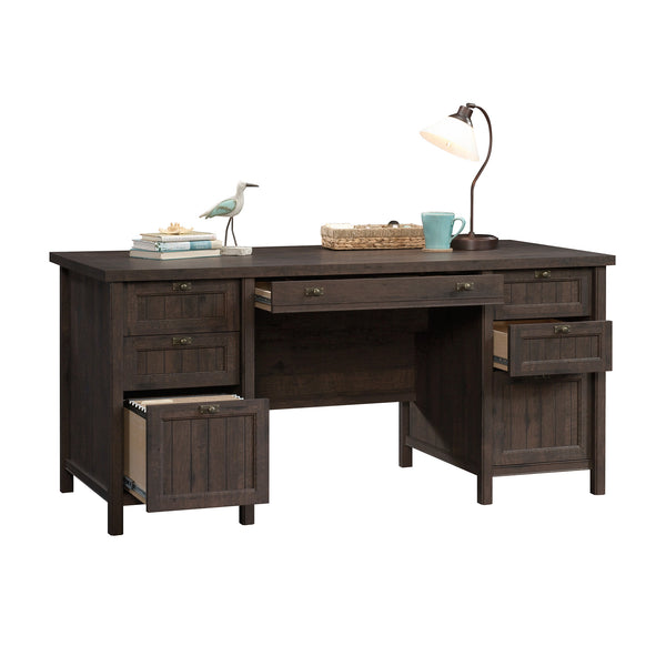 English Elm Executive Desk - Warm Brown Finish With Ample Storage, Cable Management & Durable Design For Home Office B356P402585