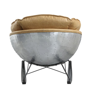 English Elm Pippin Morocco Top Grain Leather Rocking Chair with Aluminum Base — Luxurious Brown Comfort & Durable Style B2726P242451