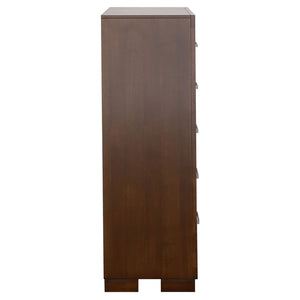 English Elm Polk Five Drawer Chest with Felt Lined Storage and Bracket Feet in Cappuccino Finish B062P447700
