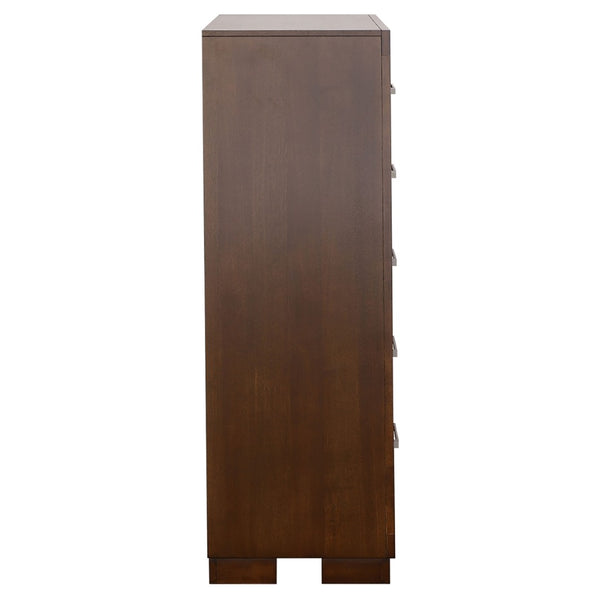 English Elm Polk Five Drawer Chest with Felt Lined Storage and Bracket Feet in Cappuccino Finish B062P447700