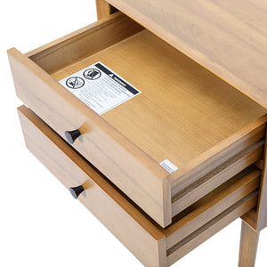 English Elm Christopher Knight Home® - Nightstand with 2 Drawers Mid-Century Acacia Wood, Splayed Legs, Brass Hardware, Easy-Glide Storage Natural 20.5 L x 17.5 W x 14.75 H N761P180219A