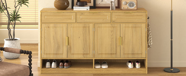English Elm U-Style Farmhouse Sideboard With 3 Drawers & 4 Doors – Stylish Storage Buffet For Every Room! N711P345213O-GIGA