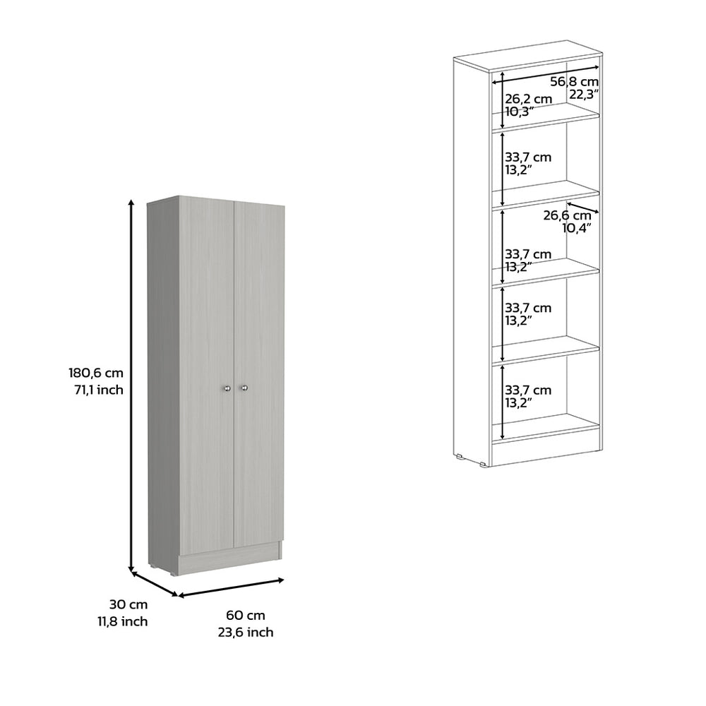 English Elm Multistorage Cabinet 71" H - Stylish White-Washed Oak With 5 Adjustable Shelves For Versatile Storage B097132952