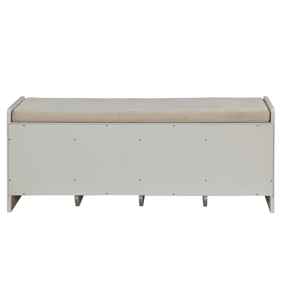 English Elm Beige Minimalist Upholstered Bench with Storage, Sleek White Wooden Sled Base for Modern Homes B062P209176