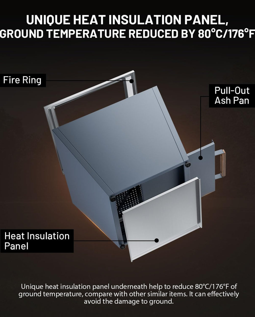English Elm Cyberpit Smokeless Fire Pit 25" - Portable Stainless Steel Design With Pull-Out Ash Pan & Easy Transport W944P272798