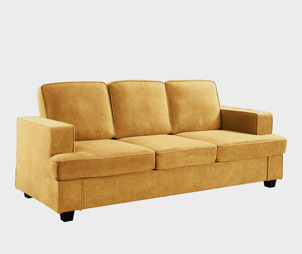 English Elm Modern Velvet Sofa Luxurious 3-Seater Couch with Deep Seating, High-Density Foam, Loose Back Cushions, Wide Arms, Stylish Living Room Centerpiece Mustard yellow B2735P292327