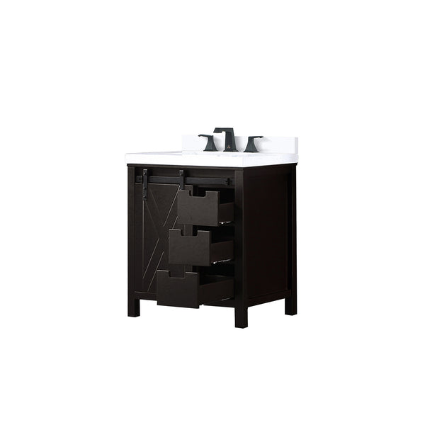 English Elm Brown Bath Vanity With White Quartz Countertop & Faucet Set - Stylish Storage, Soft-Close Design! B2731P260103