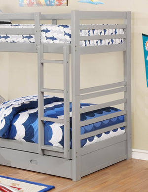 English Elm Twin Modern Transitional Bunk Bed With Under-Bed Storage Drawers & Fixed Ladder In Gray Finish B2741S00339-GIGA