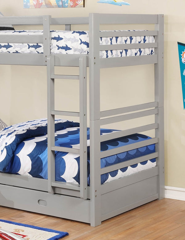 English Elm Twin Modern Transitional Bunk Bed With Under-Bed Storage Drawers & Fixed Ladder In Gray Finish B2741S00339-GIGA
