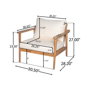 English Elm Christopher Knight Home® - Mid-Century Outdoor Lounge Chair Teak with Plush Cushions, Weather-Resistant Solid Wood for Patio Comfort N767P254923T