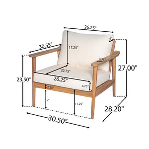 English Elm 30.5" Mid-century Solid Wood Outdoor Lounge Chair with Cushioned Slatted Patio Seat N767P371799T