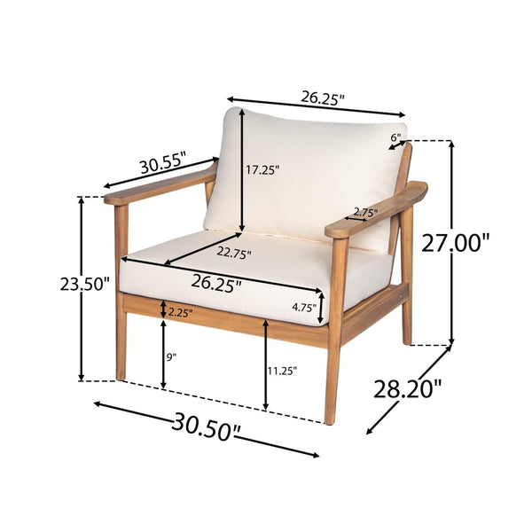 English Elm 30.5" Mid-century Solid Wood Outdoor Lounge Chair with Cushioned Slatted Patio Seat N767P371799T