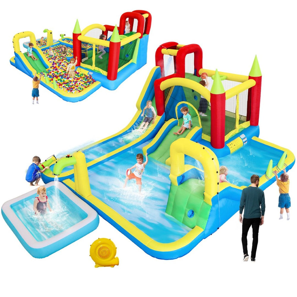 English Elm 11 in 1 Inflatable Backyard Water Park Bounce Castle with Slide Trampoline Climbing Wall W1677P459454